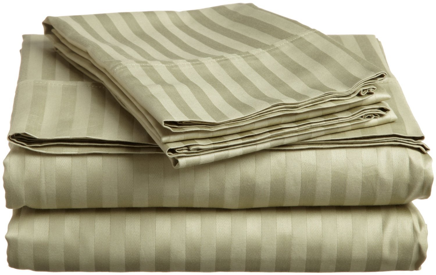 Apsley Linen Damask Stripe Egyptian Cotton 4-PCs Sheet Set Fits Mattress 15-18'' Deep Pocket Luxury Bedding Set High Thread Count Long Staple Sateen Weave Silky Soft Breathable (Full, Sage Green)