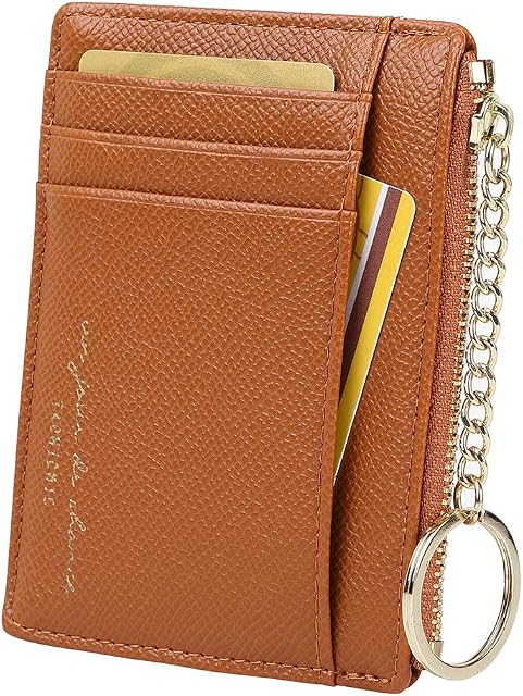 Women's 8 Cards Slim Minimalist Card Holder Coin Changes Purse Keychain Front Pocket Wallet, Brown