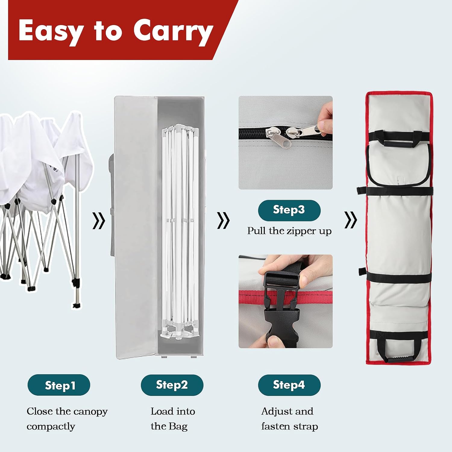 10 x 10 x 62in Canopy Bag Replacement for 10 x 10 Pop Up Canopy with Roller Wheels, 600D Waterproof Oxford Fabric Tent Bag Replacement with 3 Handles, Grey