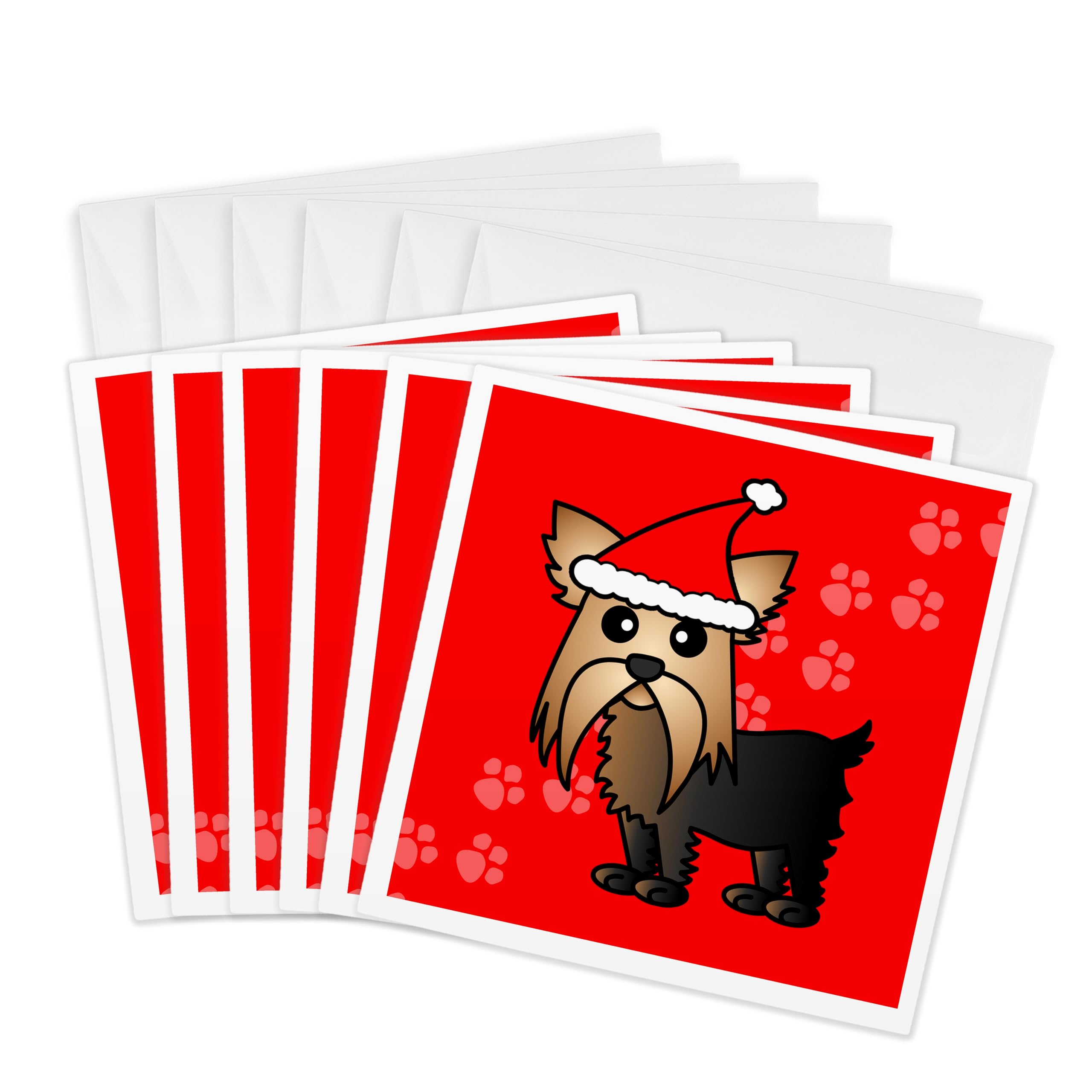 3dRose gc_10860_1 6 x 6-Inch "Cute Yorkshire Terrier Yorkie Red with Santa Hat" Greeting Card (Pack of 6)