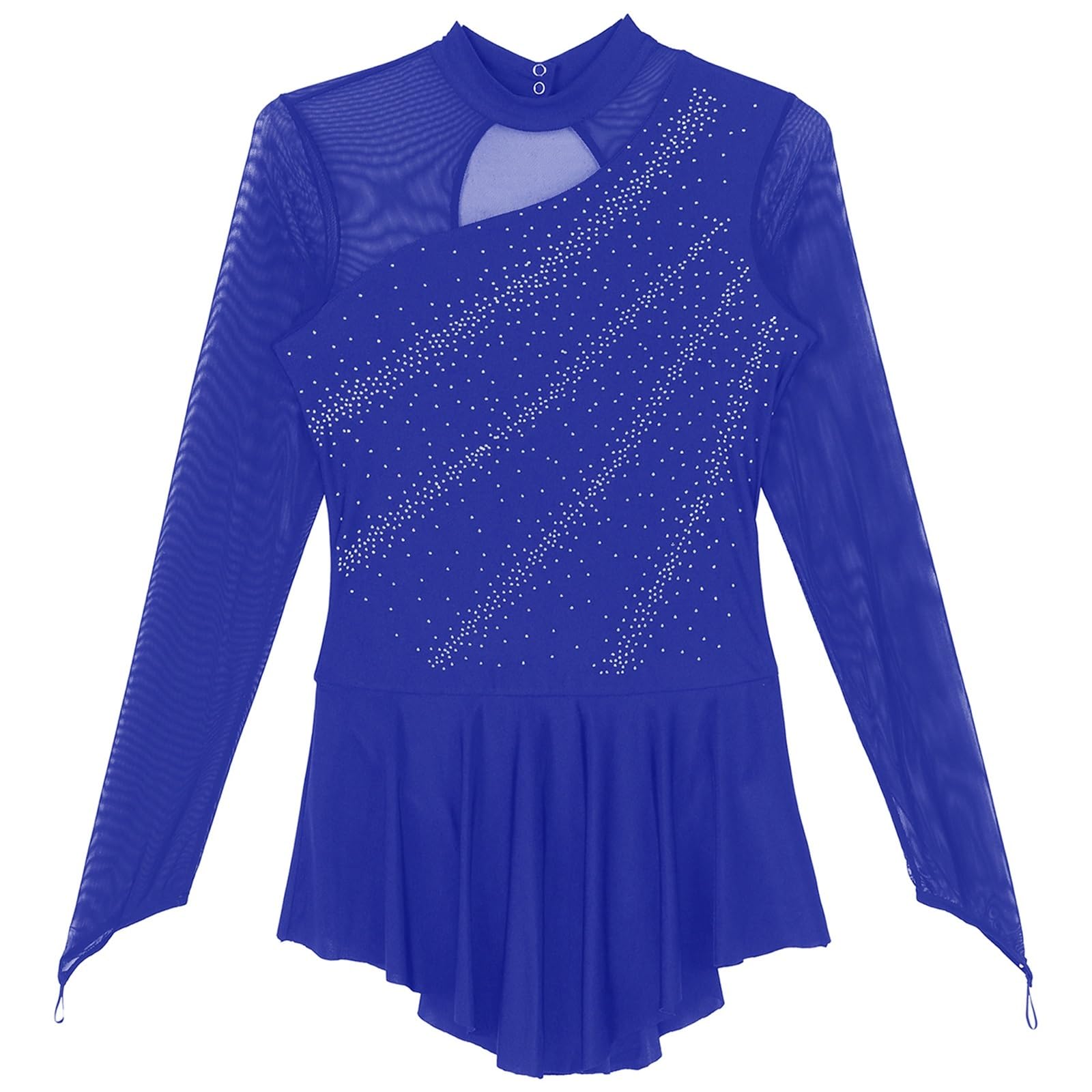 Disfraz de baile de patinaje artístico para mujer, cuello alto, vestido de danza con tutú y diamantes de imitación brillantes, manga larga, vestido de baile lírico