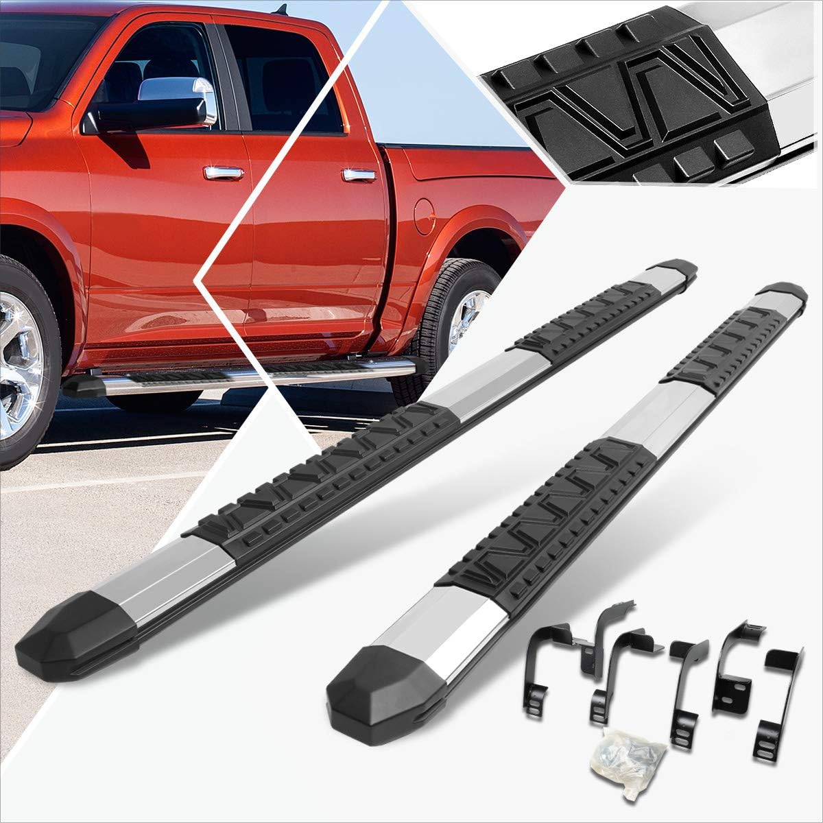 (2Pcs) 5 Inch Aluminum Nerf Step Bars Side Steps Compatible with 09-20 Dodge Ram Crew Cab