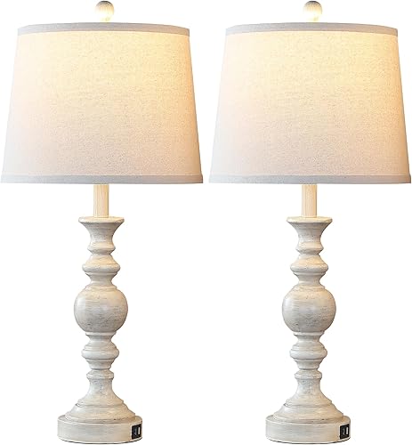 Miniatura 7 de Juego de 2 lámparas de granja para dormitorio, lámpara de mesa rústica con puertos de carga USB duales, lámparas de mesa de 28 pulgadas de alto con