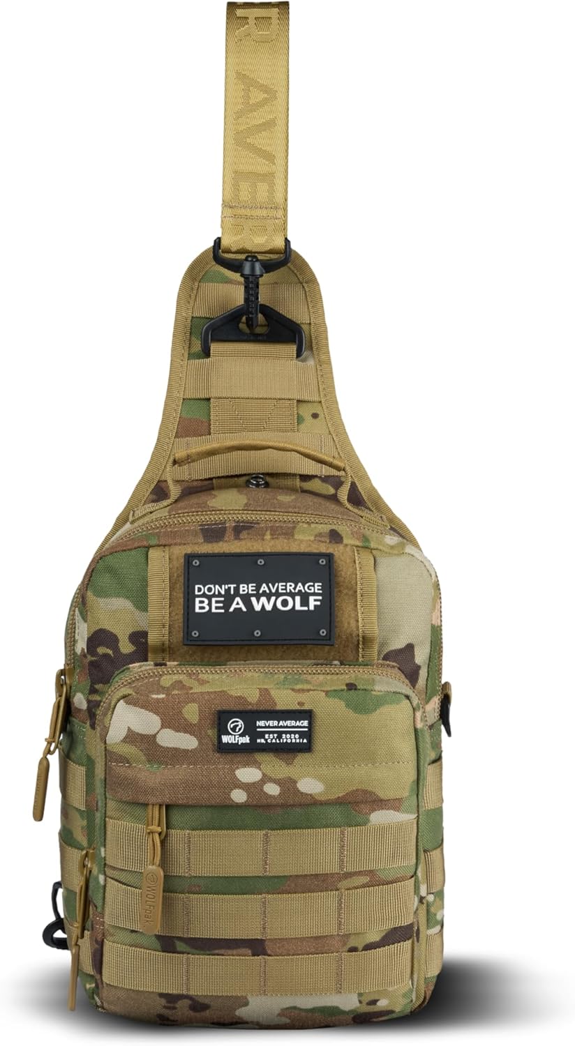 WOLFpak 9L Mini Tactical Sling for Men & Women | Compact, Small Everyday Carry Bag for Gym, School, Travel | Durable, Water-Resistant Daypack with Molle System and Patch Panel (OCP Camo)