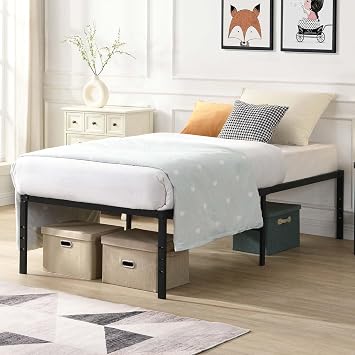 Majnesvon Twin Metal Bed Frame, 74.8" Bed Frames Twin with Heavy Duty Reinforced Steel Slats Support, Black Twin Bedding Frame for Bedroom, Guest Room, Dormitory, Hotel, Easy Assembly, No Noise