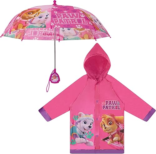 Nickelodeon Umbrella and Poncho Raincoat Set, Paw Patrol Girls Rain Wear for Toddler 2-3 Or Kids 4-7