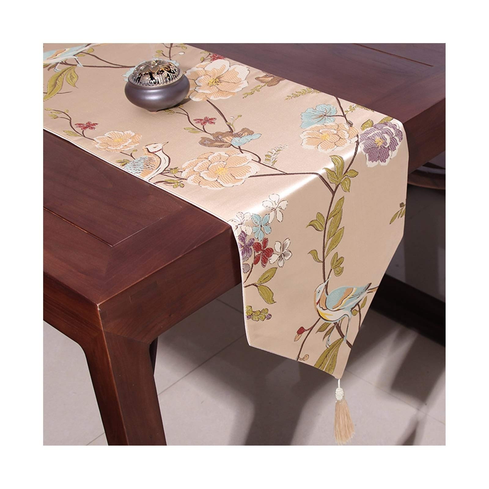 Runner Autunnale Beige, Runner Autunnale Poliestere Fiori di Uccelli Classici Runner Tavola Autunno Decorazioni 33x210cm