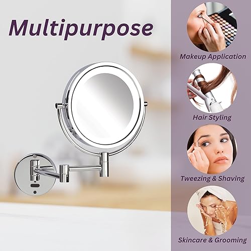Miniatura 8 de Sharper Image - Espejo de maquillaje con sensor iluminado para montaje en pared, espejo de maquillaje de dos caras con aumento 8X y diseño