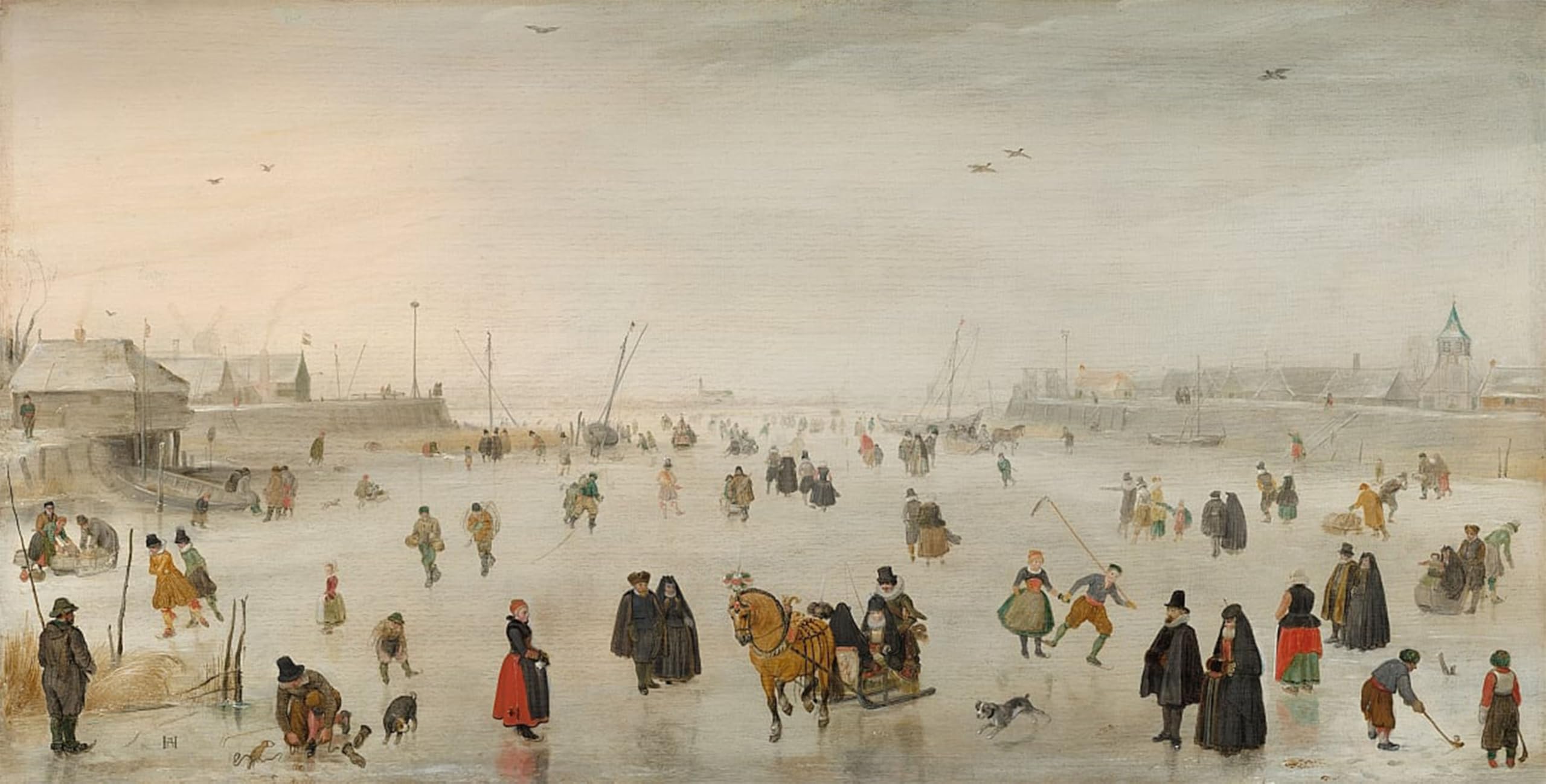 ARTXLXXBN Famous Painting Canvas Artwork Graffiti Print a Scene on the Ice by Hendrick Avercamp Portrait Canvas Image for Home Decor 60x90cm