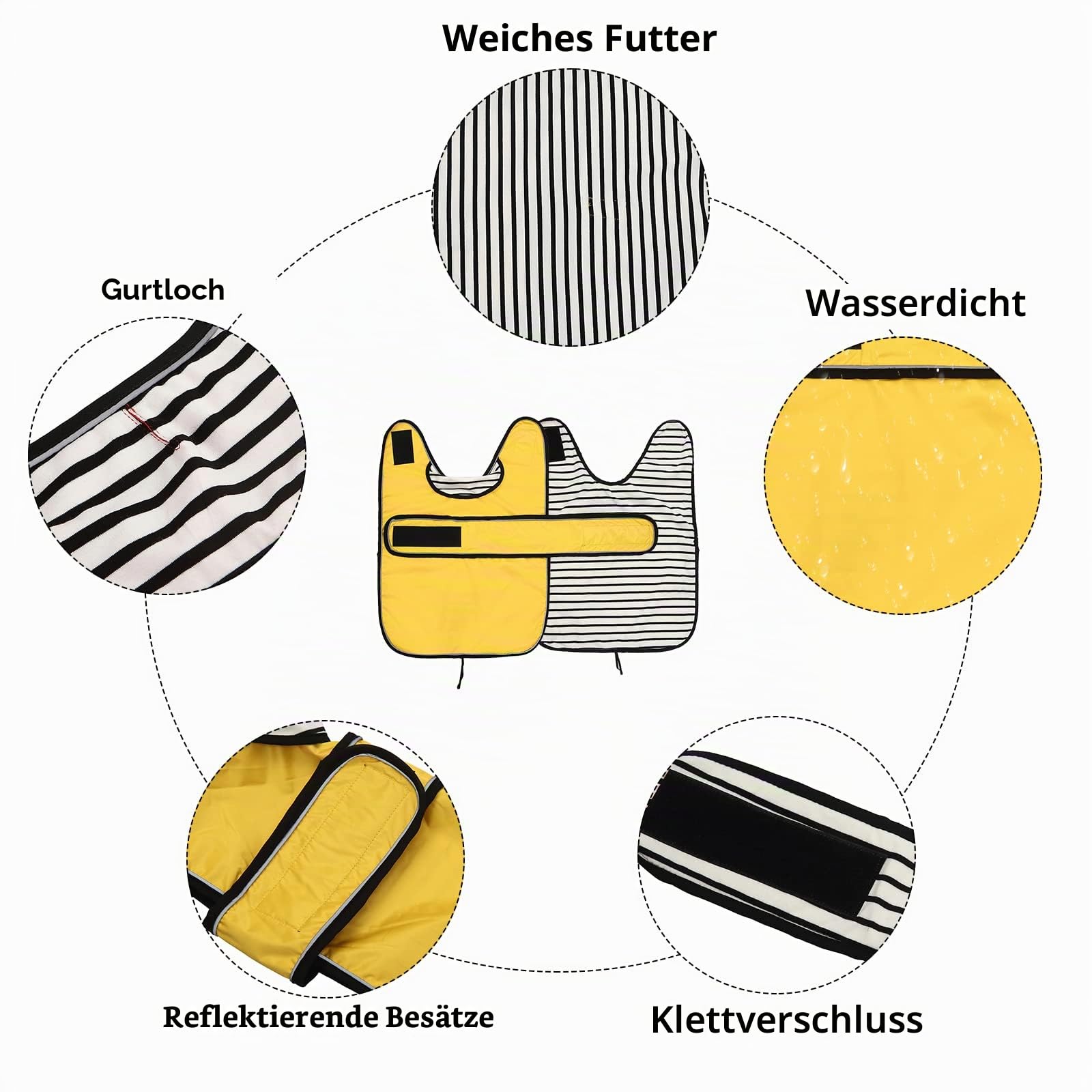 Geyecete Hunde Regenmantel,Einstellbar Wasserdicht Hundejacke für Dackel,Regenmantel mit reflektierenden Trägern,Regenjacken mit Gürtel mit Klettverschluss für Miniaturdackel-Gelb-M