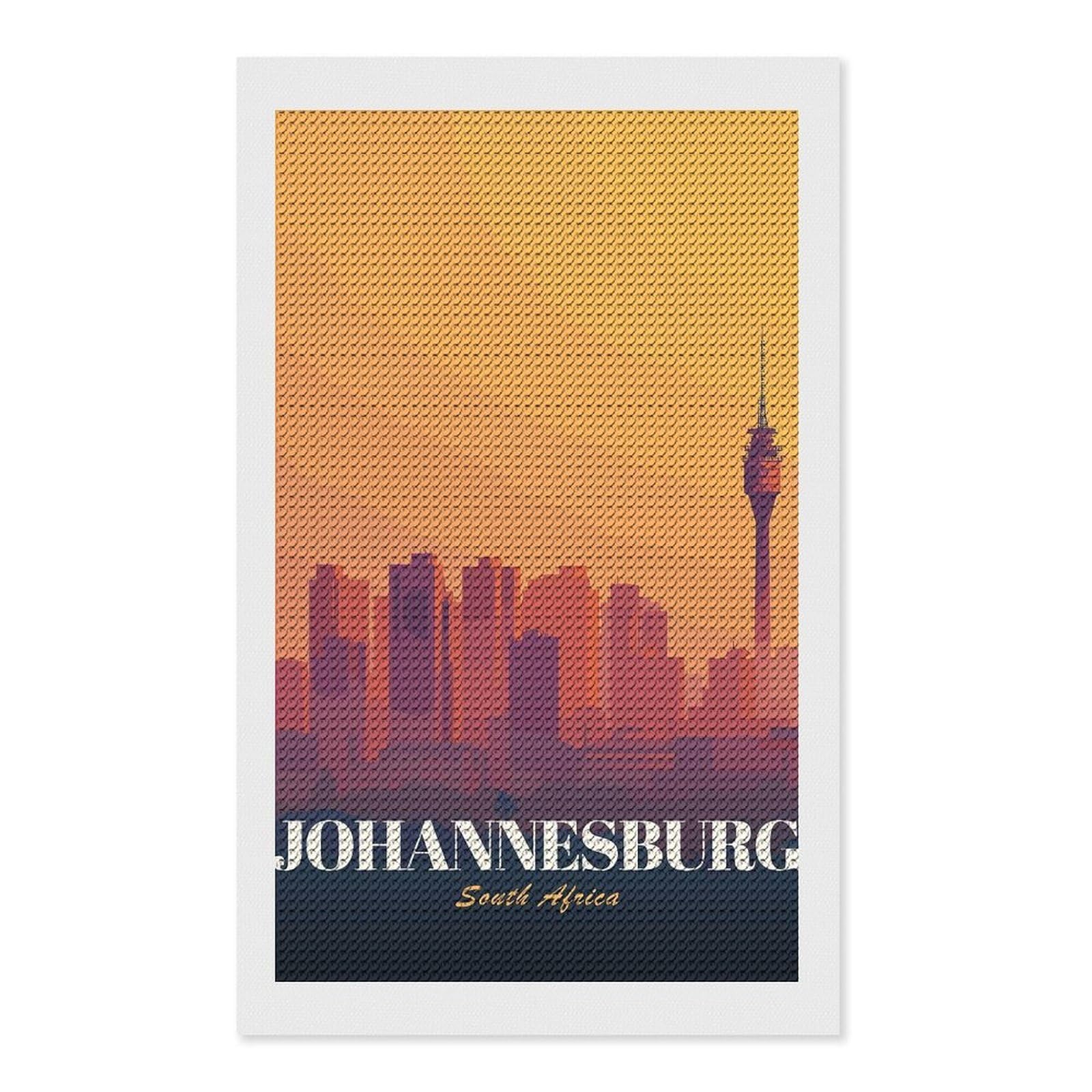 Junmoney Johannesburg South Africa Cityscape Illustration(2) Diamond Painting Kit 12"x20", Festive Craft Gift, Bedroom Decor, Full Kit Included, Creative Gift Idea
