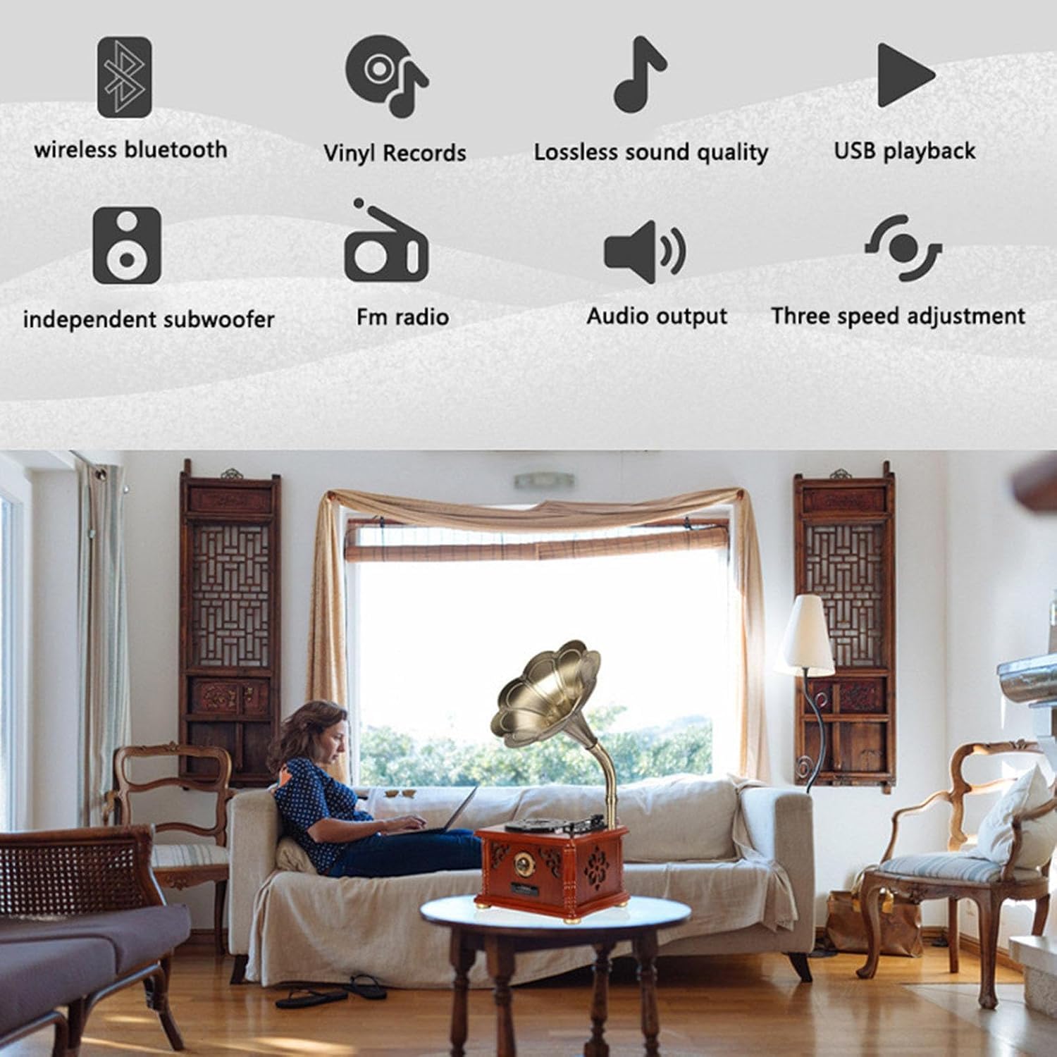 Retro gramofon Jukebox odtwarzacz płyt winylowych, bezprzewodowy głośnik Bluetooth, nagrywarka płyt dla miłośników muzyki