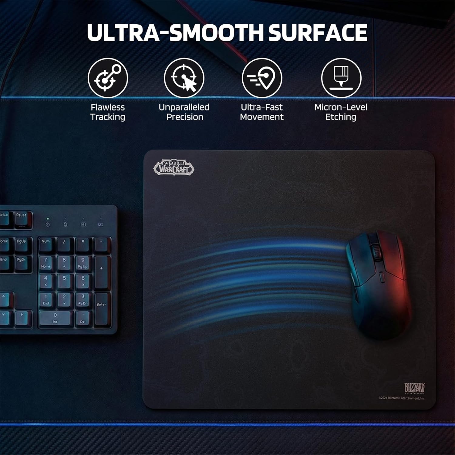 Blizzard Wow Game Glass Mouse Pad, Tempered Glass Hard Mousepad for Gaming, Ultra-Smooth Surface for Top Precision & Speed, Easy to Clean, Non-Slip Rubber Base, 13.8in*11.8in (Azeroth-Black)