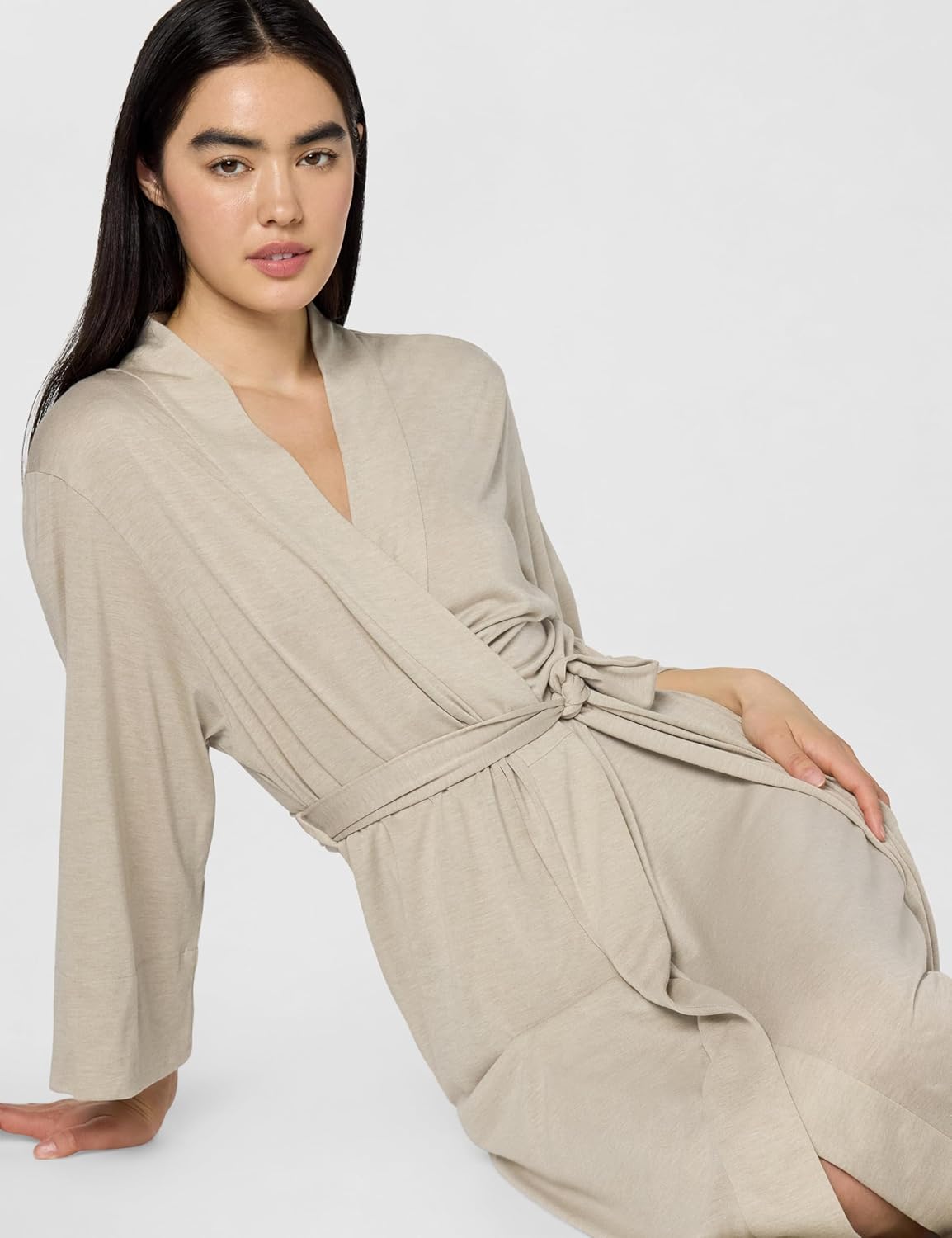 Natori Shangri La Long Robe with Kimono Sleeves, Bathrobe for Women - Image 2
