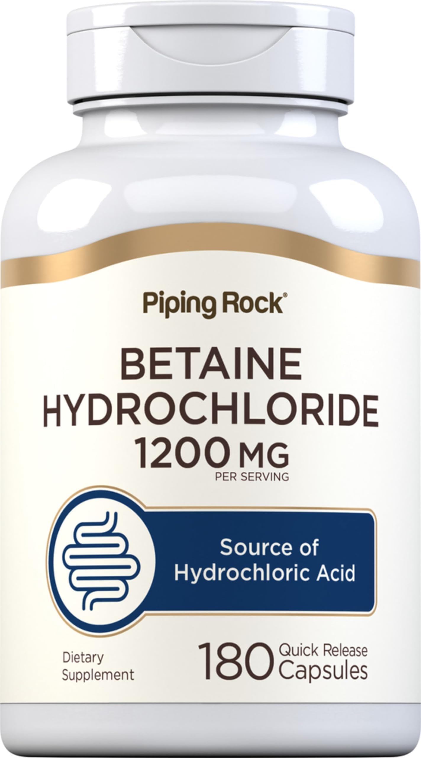 Betaine HCL Capsules | 1200mg | 180 Pills | Hydrochloride Supplement | Non-GMO, Gluten Free