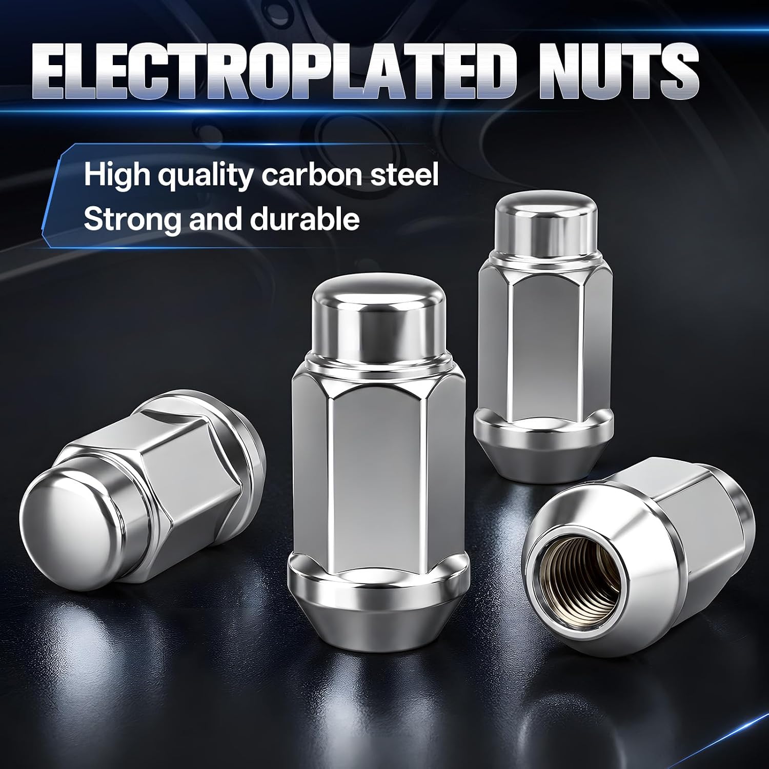 HALNAR 20pcs 1/2"-20 Lug Nuts, 60 Degree Conical Seat Closed End Bulge Acorn Wheel Nuts, 3/4" Hex (19mm), 1.72" Tall, Chrome