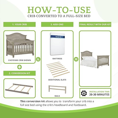Vista 183 de Kit de conversión de tamaño completo, rieles de cama para cunas Evolur, kit convertible de cuna de madera maciza para cama de niños, rieles de Blanco