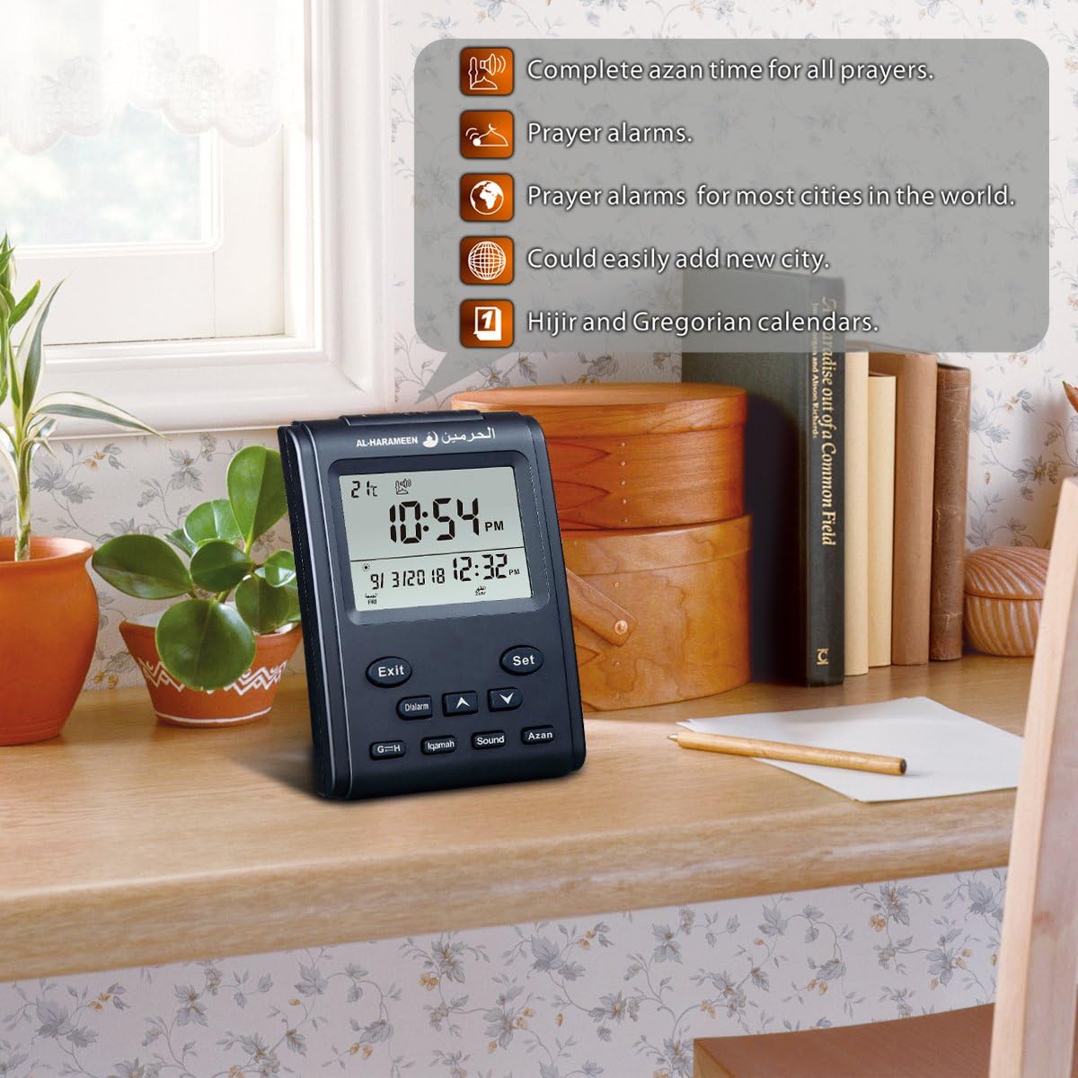 AL-HARAMEEN Azan Clock,LCD Prayer Clock,Table Clock,Read Home/Office/Mosque Digital Azan Clock HA-3011(Gold)