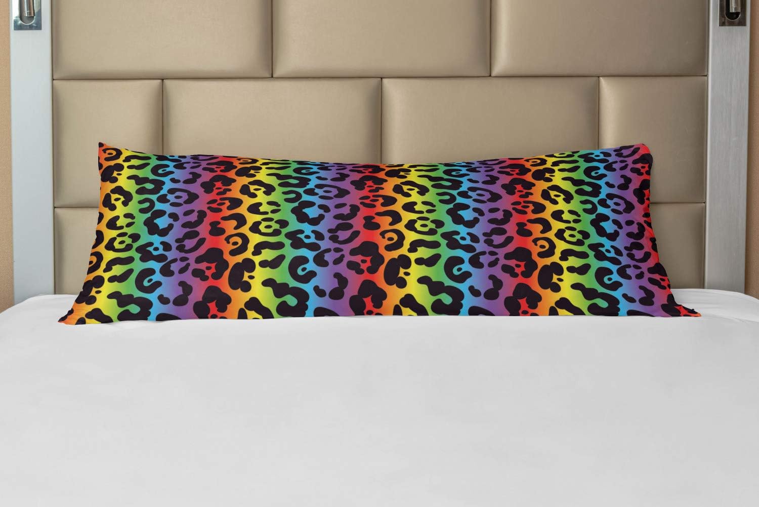 Ambesonne Leopard Print Body Pillow Case Cover with Zipper, Modernized Panther Leo Skin Wild Big Cats in Gradient Rainbow Tones Print, Decorative Accent Long Pillowcase, 21" x 54", Black Purple