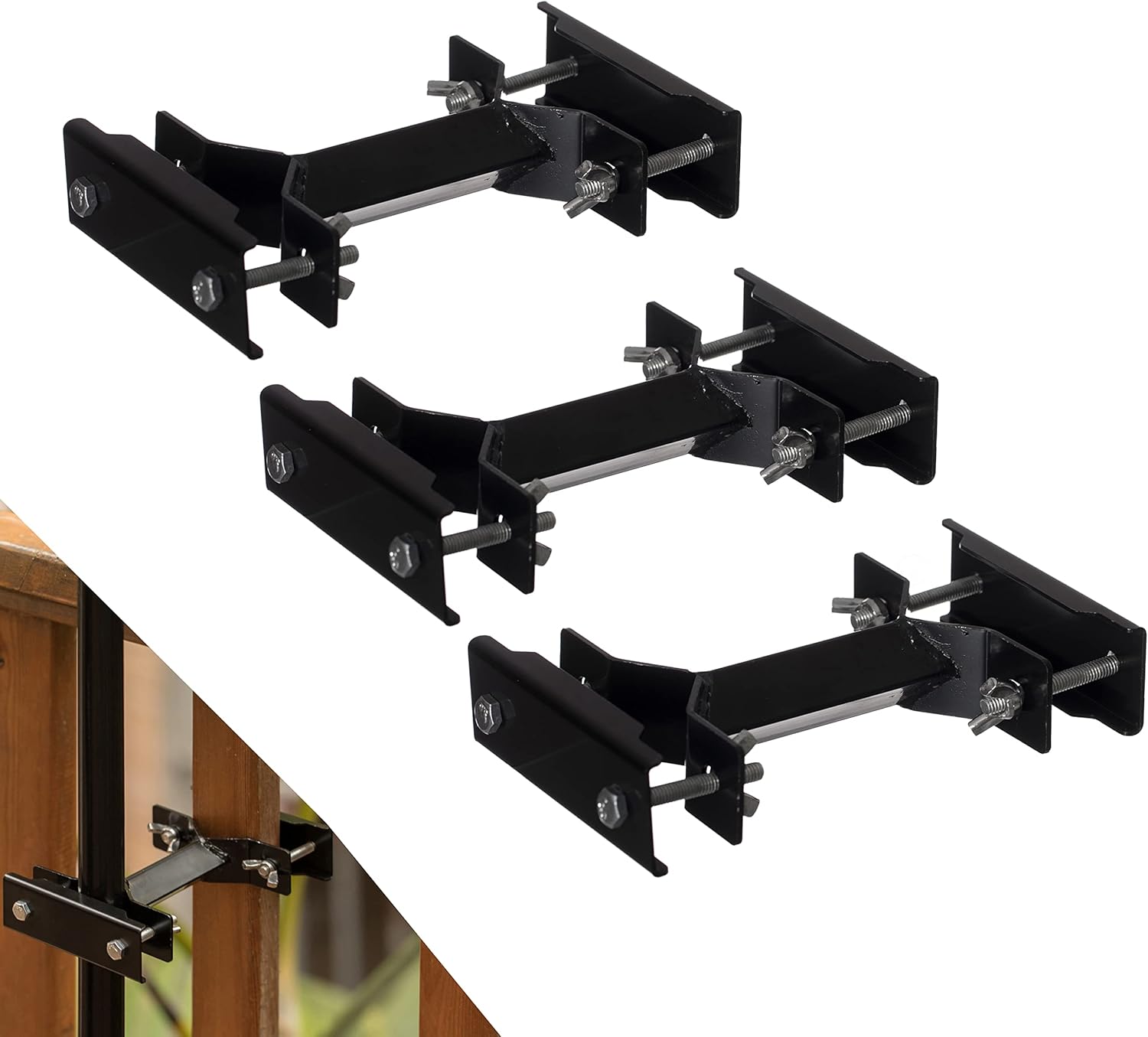 Gardenised Outdoor Metal Patio Umbrella Clamp for Fence Post, Railing, Bleachers, or Benches - Strong and Durable, Keeps Secure in Any Weather, Strong Winds or Rainy Conditions, 3 – Pack