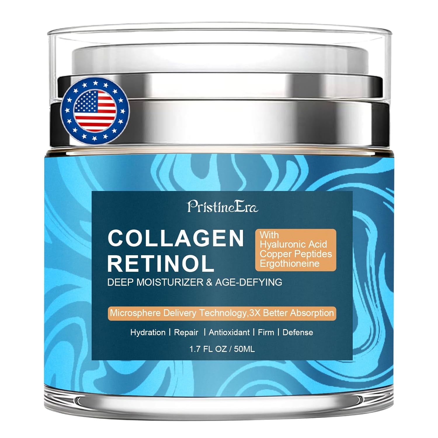 Collagen Retinol Hyaluronic Acid Cream, Anti-Aging Face Moisturizer for Face, Firming Skin Care Neck & Décolleté, Daily Moisturizer Face Cream Day & Night – 1.7 fl.oz.