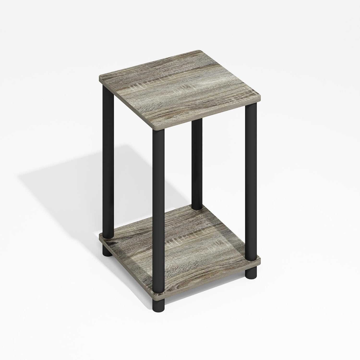 Furinno Modern Side Table, 2-Tier Square Top End Table with Open Shelf, Toolless Night Stand, Bedside Table, for Living Room, Bedroom, Grey Oak