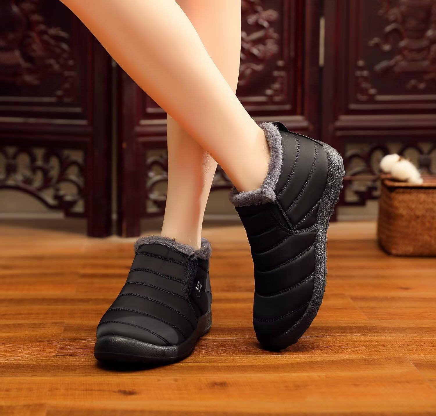 Stunner Snow Boots for Women Winter Ankle Boots Warm Fur Lined Ankle Booties Waterproof Comfortable Outdoor Slip On Winter Shoes Booties