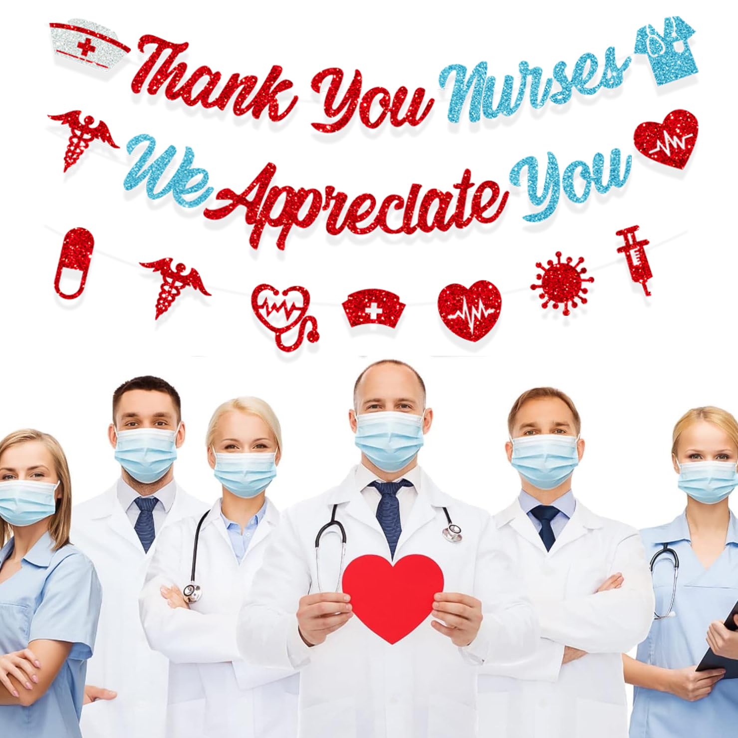 Thank You Nurses Banner, Gold Glitter Congrats Nurse Graduation Garland For 2025 Nurse Appreciation Week Medical Doctor School Nursing Day Nurses Day Graduated Party Decorations