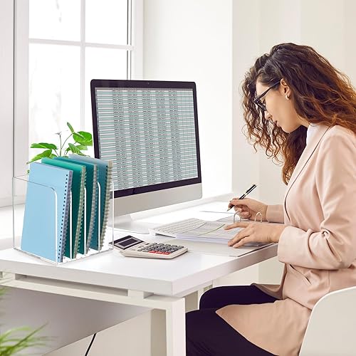 Miniatura 6 de Suzile Archivador de revistas de acrílico transparente con compartimentos verticales, organizador de escritorio, estante para libros para