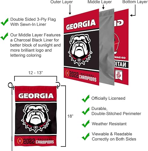 Miniatura 6 de Georgia Bulldogs 2022 - Bandera de jardín de doble cara de campeones nacionales de fútbol americano universitario