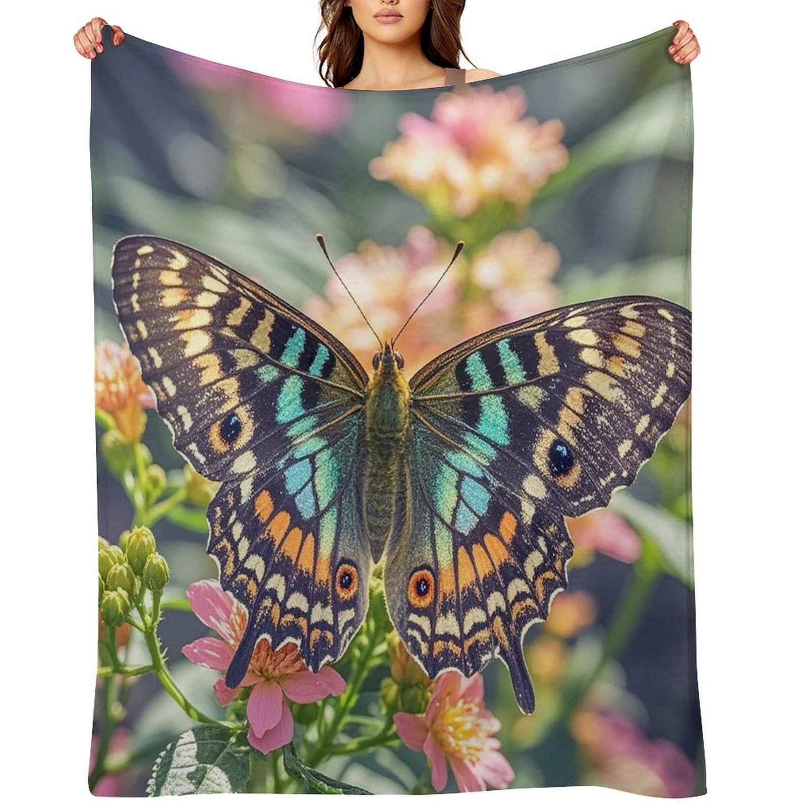 Flannel Butterfly Throw Blanket for Couch Super Soft Fuzzy Cozy Flannel Blankets No Shed No Pilling FAnti-Static Winter Bed Blanket Decorative and Giftable Blankets