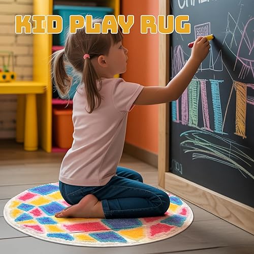 Miniatura 6 de Percozzi Alfombra de baño de bola de discoteca de los años 80 de 25.5 pulgadas, redonda, colorida, retro, divertida, con respaldo antideslizante,