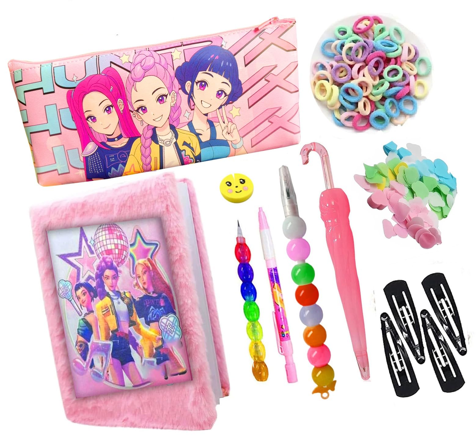 Krisus Kpopp Deemonn Hunterr Girls Cute Stationery & Accessories Combo Set – Cartoon Pencil Case, Notebook, Decorative Pens, Hair Bands & Clips | Kids School Supplies Gift Hamper-image-18