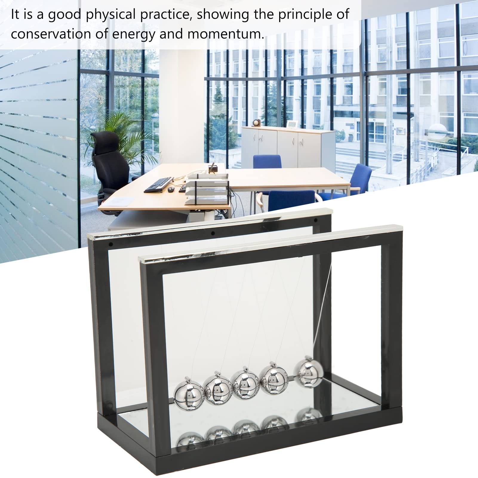 Newton huśtawka wahadłowa, zabawka, nauka, duża Newton Cradle Balance Balls z 5 żelaznymi kulkami i podstawą lustra, redukcja stresu, 15,8 x 8,4 x 11,6 cm