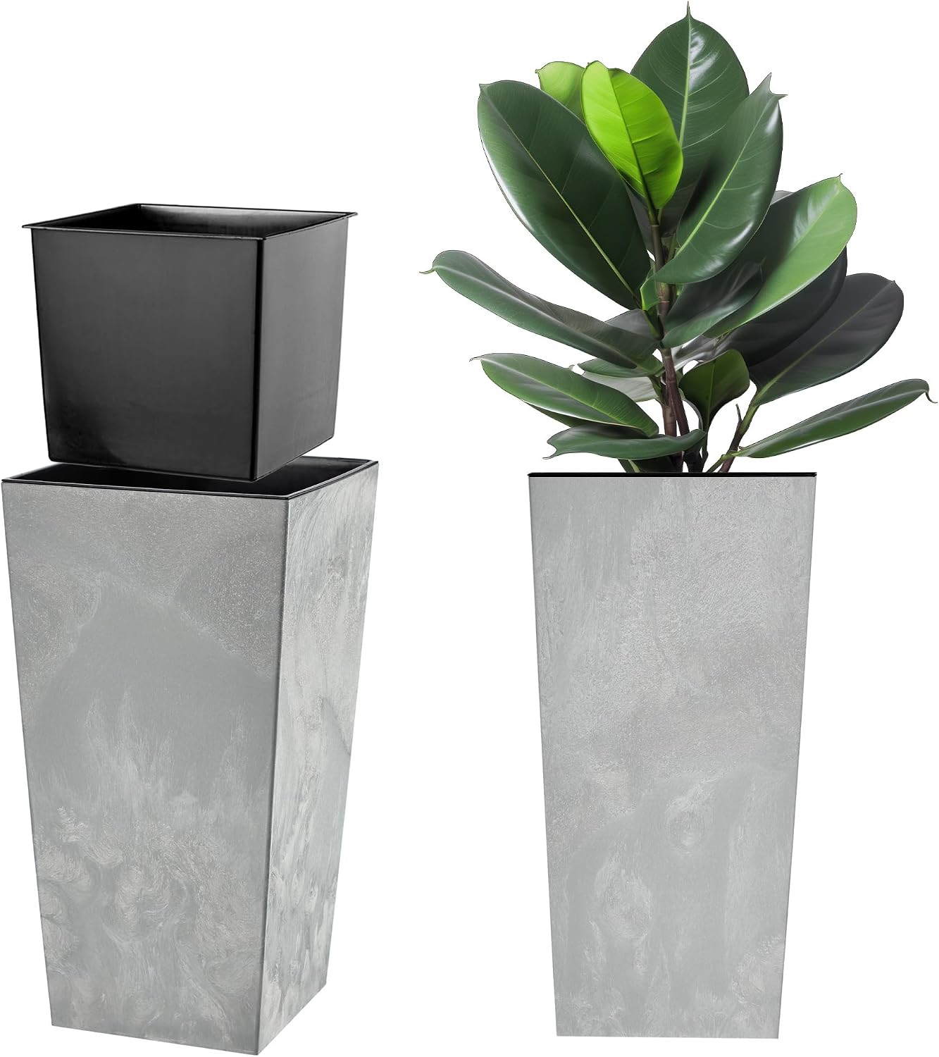 KADAX Plant Pot with Inner Pot Height 57.5 cm 22 x 28 cm Approx. 18 L Concrete Look Grey Frost-Proof Flower Pot for Indoor and Outdoor Use Garden Balcony & Patio UV-Resistant Weatherproof