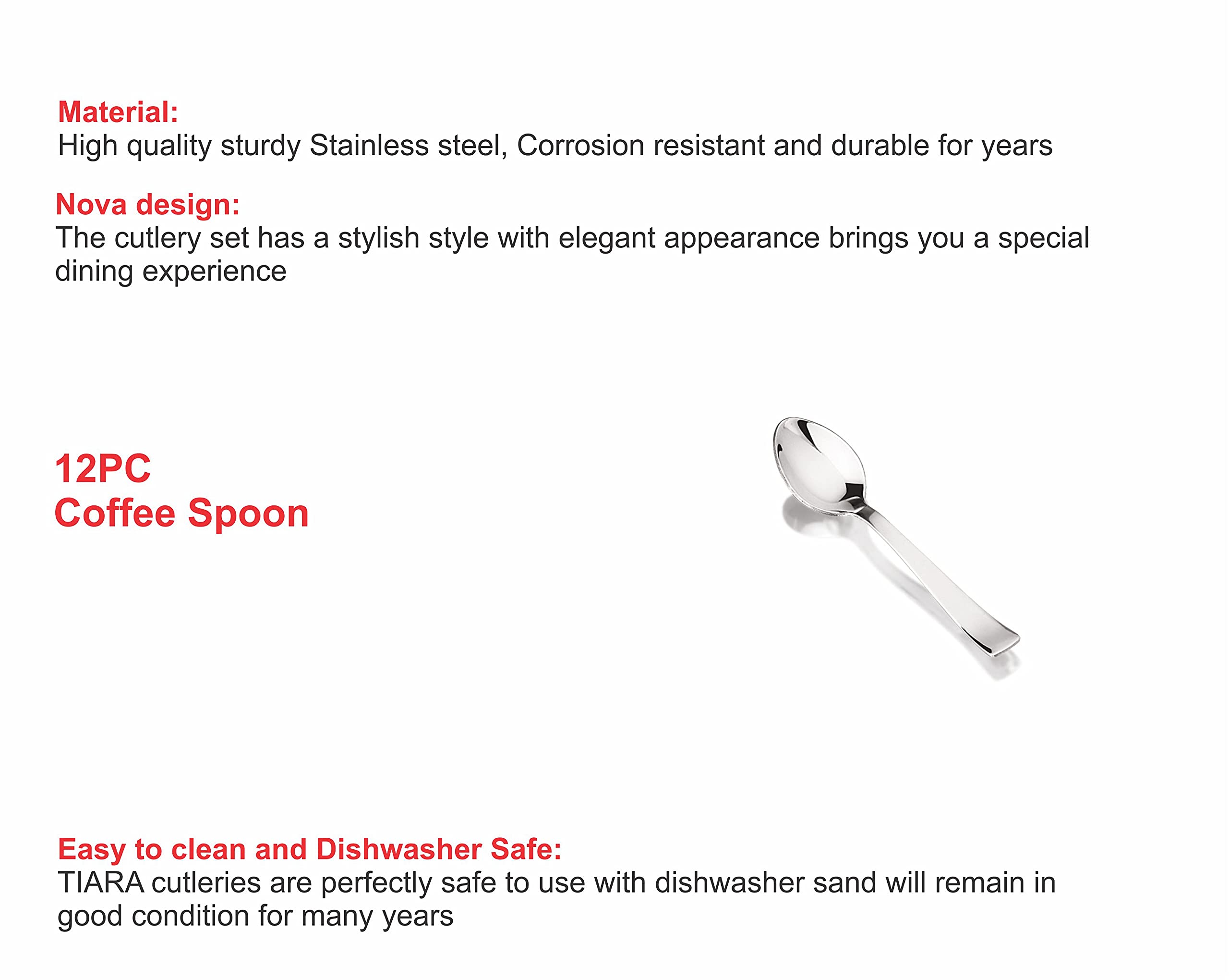 TIARA NOVA Stainless Steel Cutlery Spoon Set (12PC Coffee Spoon) 2