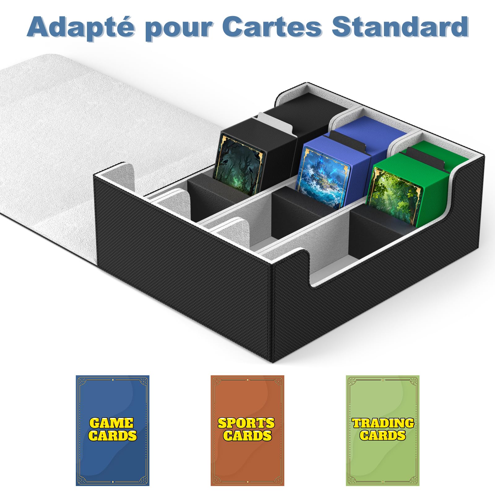 Mlikero Deck Box pour Rangement Carte d'une Capacité 1800+, Boite Rangement Carte en cuir à Fermeture Magnétique, Boite Carte pour les Cartes de Collection, Cartes de Sport (Noir)