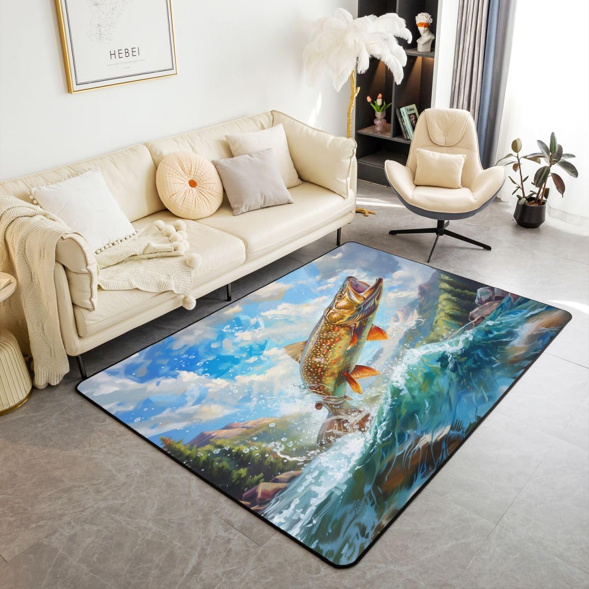 Erosebridal 3D Shark Area Rug 6'6" x 4'11" for Bedroom Living Room Playroom,Ocean Animal Carpet,Colorful Coral Decorative Rug Non Slip,Underwater World Indoor Floor Mat