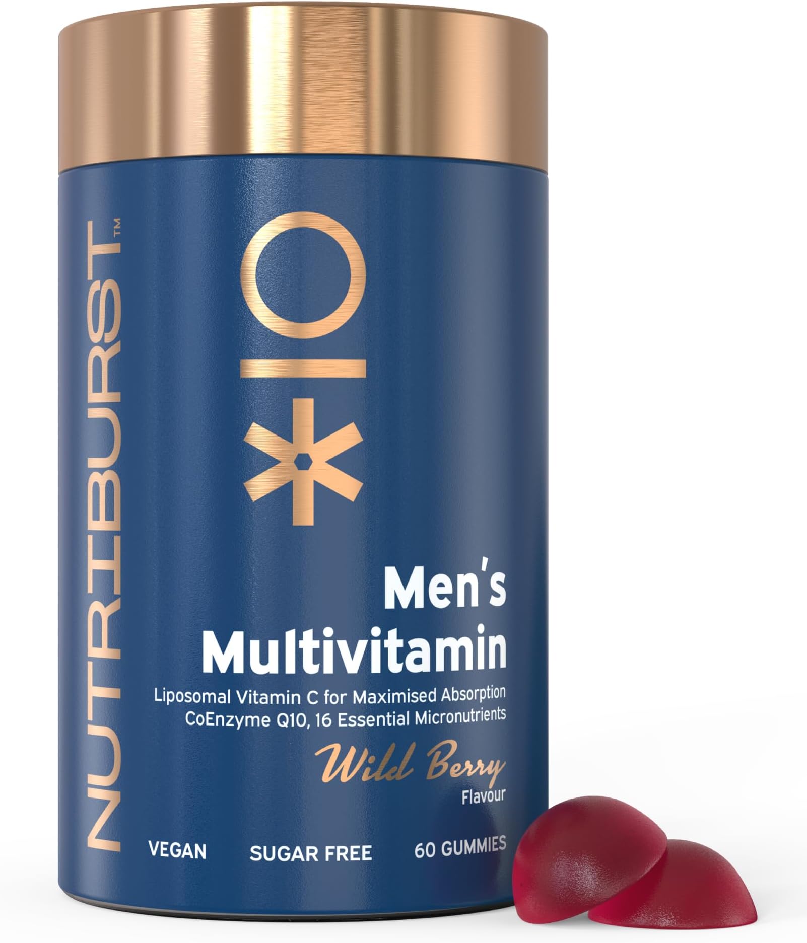 Men’s Multivitamin - Immune System & Mental Performance - Contains 16 Micronutrients; B2, B3, B5, B6, B12, A, C, D - Vegan Sugar Free Supplement - 60 Berry Gummies - 1 Month Supply