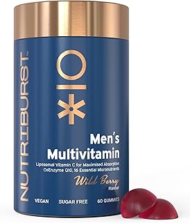 Men’s Multivitamin - Immune System & Mental Performance - Contains 16 Micronutrients; B2, B3, B5, B6, B12, A, C, D - Vegan Sugar Free Supplement - 60 Berry Gummies - 1 Month Supply