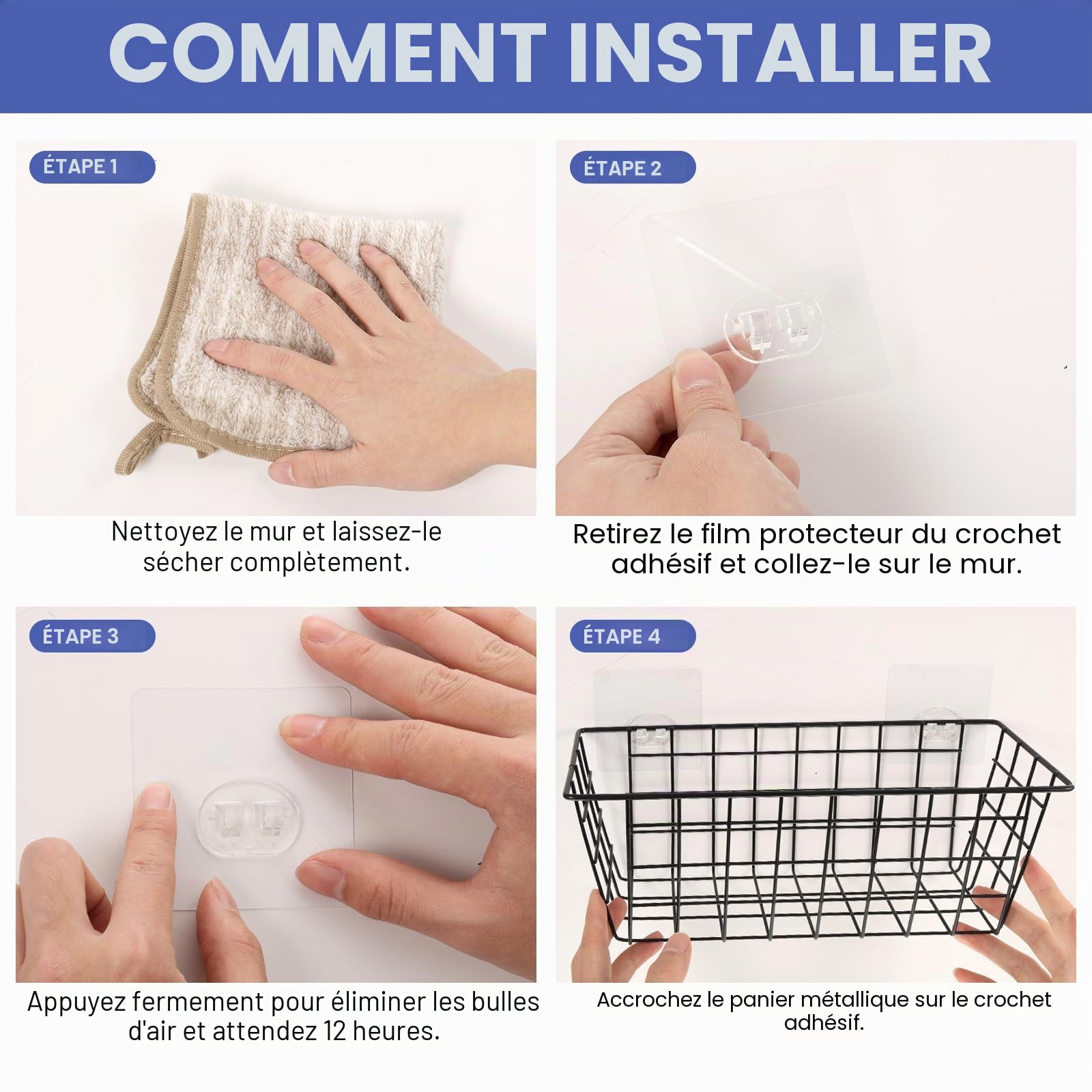YEXEXINM Lot de 2 organisateurs de rangement en métal pour jouets de bain, panier de douche en maille suspendu avec crochets adhésifs pour baignoire, grand porte-jouets de bain pour ranger les jouets