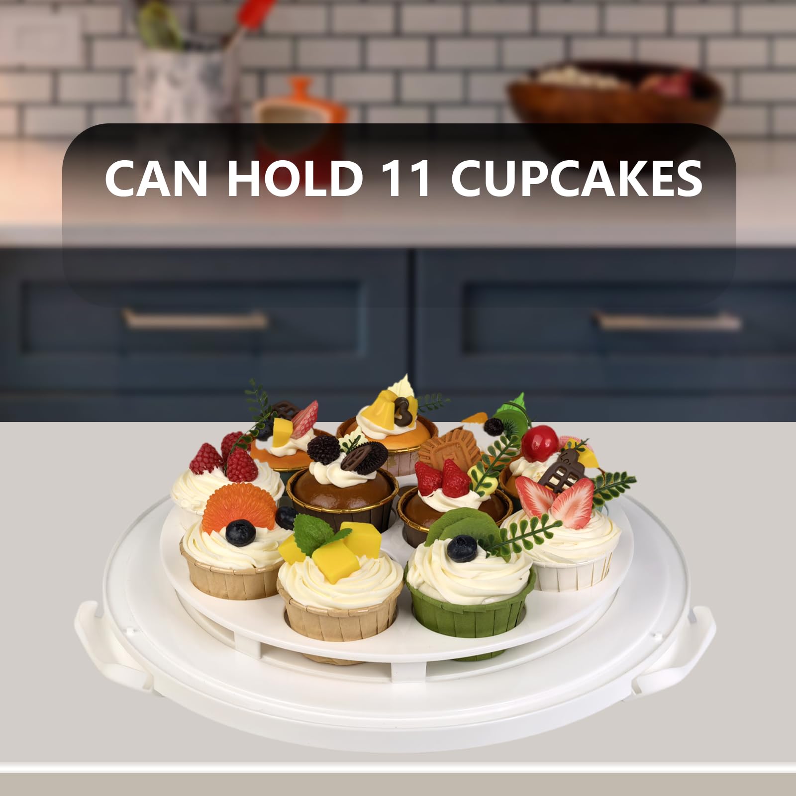 Porta tartas de 12 pulgadas con tapa y asa, contenedor de transporte de pasteles sin BPA, incluye bolsa aislada, soportes para cupcakes y pasteles para una entrega segura de postres (se adapta