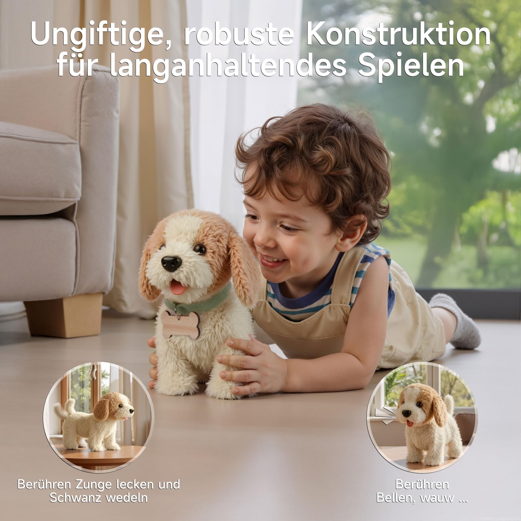 OR OR TU Spielzeug Hund der Läuft und Bellt, Realistisches Interaktives Hund Spielzeug Kinder Plüschwelpe Elektronische Haustiere mit Ferngesteuerter für Kinder Mädchen Junge Geschenk