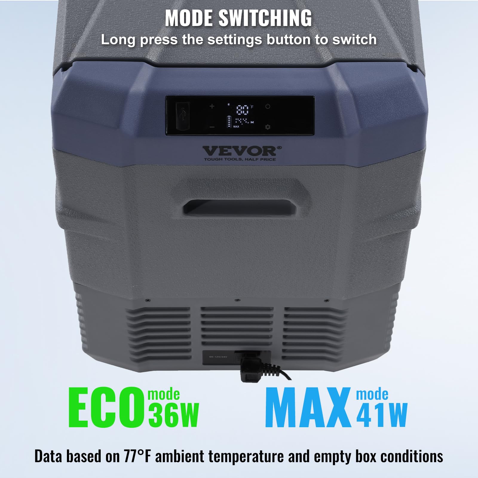 VEVOR Lodówka samochodowa, lodówka samochodowa 12 V, 45 l, pojedyncza strefa, przenośna zamrażarka z wbudowanym światłem, -15.6 °C-20.0 °C, 12/24 V DC i 100-240 V AC chłodziarka sprężarkowa do użytku