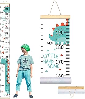 AMERTEER Baby Growth Chart with Wood Frame, Wall Hanging Growth Chart, Kids Height Chart, Canvas Wall Ruler for Home Decoration, Removable Height Measurement, Wall Ruler for Childrens