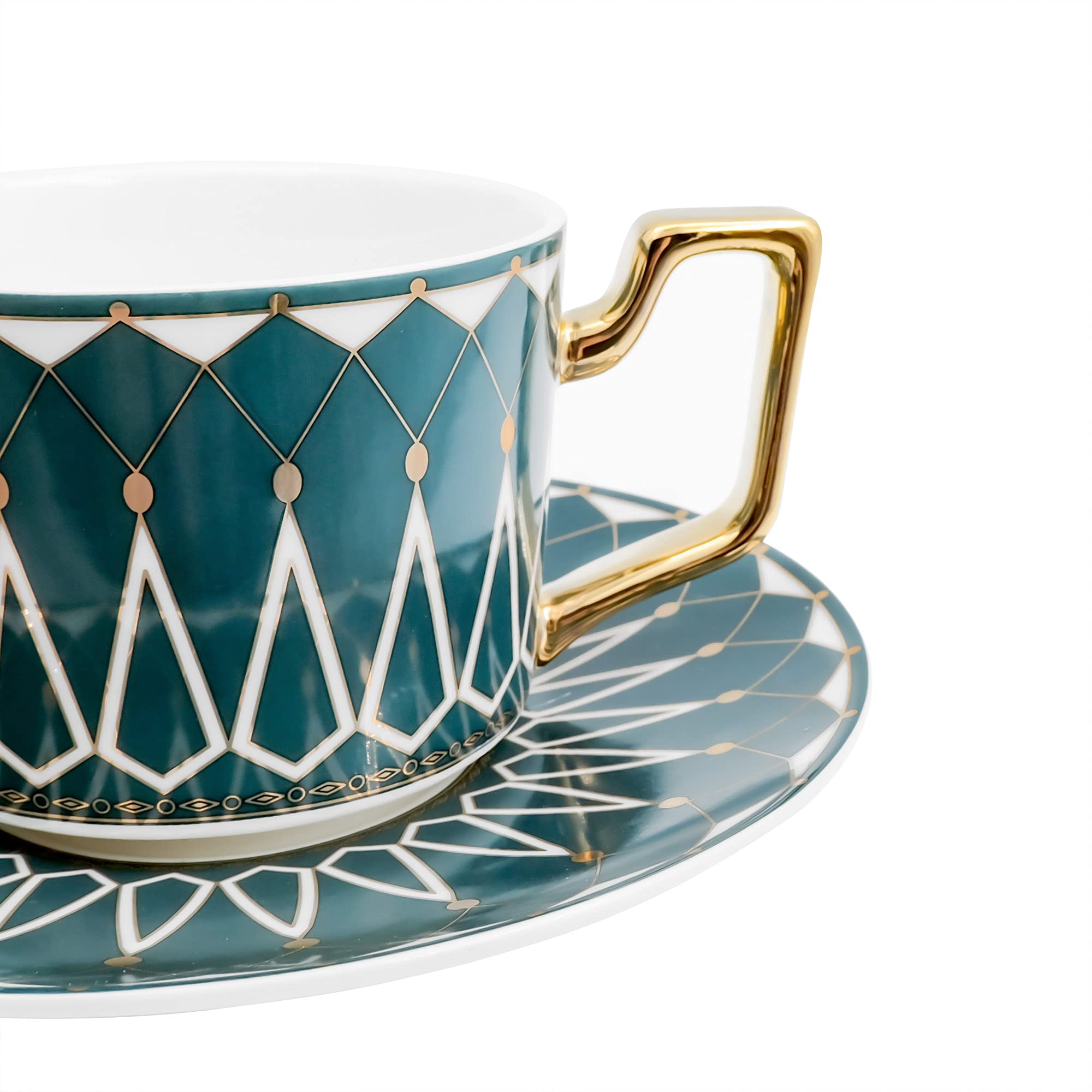 Tazza Da Tè In Bone China Verde - Con Piattino E Cucchiaio, 192,8 Ml, Finitura Opaca