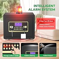 Vista 4 de Caja de seguridad con teclado digital y sistema de alarma - Caja de bloqueo electrónico para joyas y dinero en efectivo con estantes ajustables