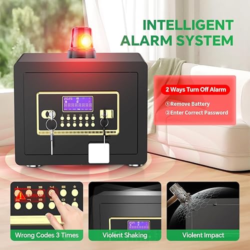 Miniatura 4 de Caja de seguridad con teclado digital y sistema de alarma - Caja de bloqueo electrónico para joyas y dinero en efectivo con estantes ajustables
