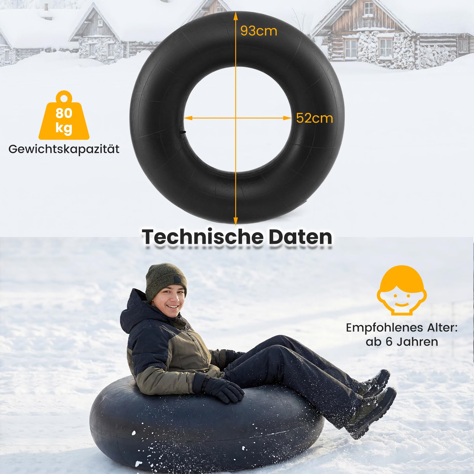COSTWAY LKW Snow Tube, Ø 93cm Rodelreifen, Schneereifen, Rutschreifen
