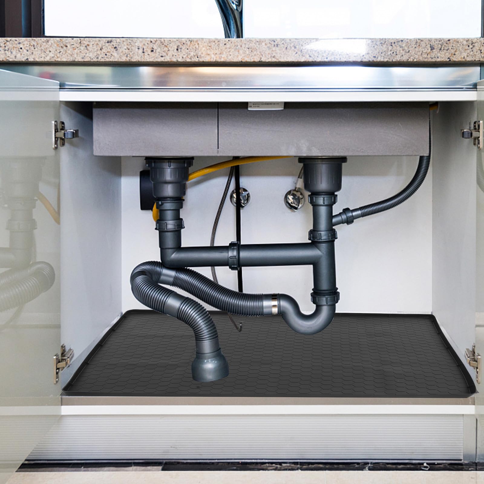 Zerodeko Alfombrilla para Fregadero de Cocina y Baño Bandeja de Goma Flexible con Orificios de Drenaje Resistente y Recortable para Almacenaje bajo Fregadero